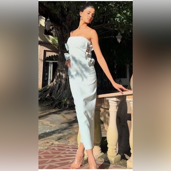 ZARA Fitted Midi Dress With Satin Bows Sea Green size extra small - Picture 5 of 16